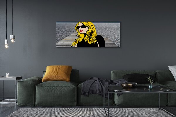 Tablouri canvas Femeie negru ochelari de soare buze rosii
