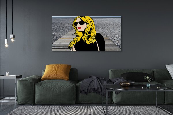 Tablouri canvas Femeie negru ochelari de soare buze rosii