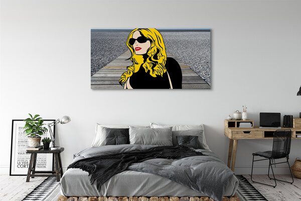 Tablouri canvas Femeie negru ochelari de soare buze rosii