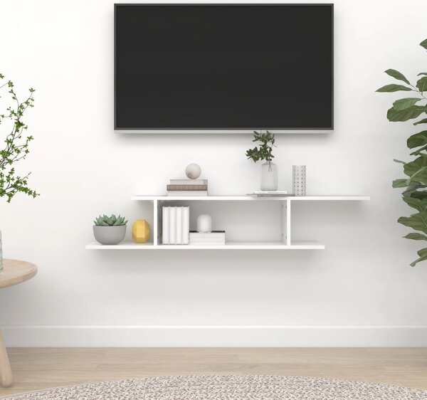 Raft TV cu montaj pe perete, alb extralucios, 125x18x23 cm, PAL