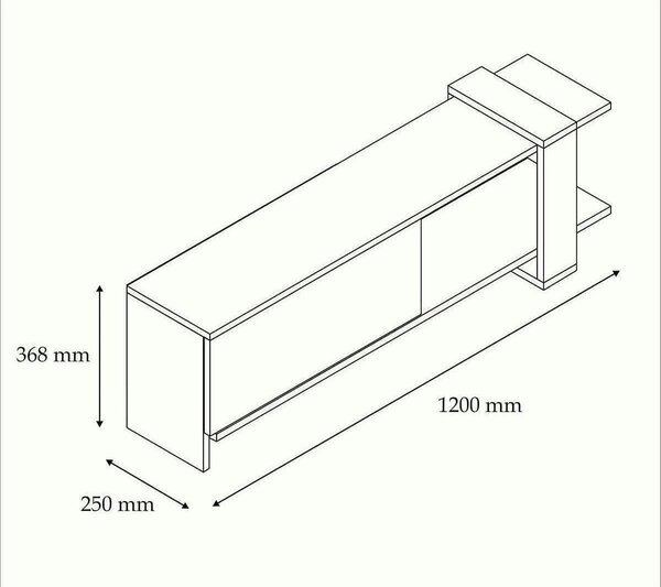 Comoda TV OVA, stejar/gri antracit, PAL melaminat, 120x25x37 cm