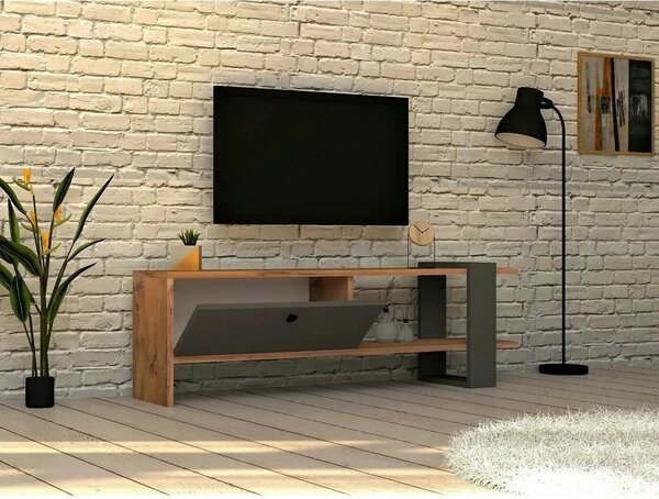Comoda TV OVA, stejar/gri antracit, PAL melaminat, 120x25x37 cm