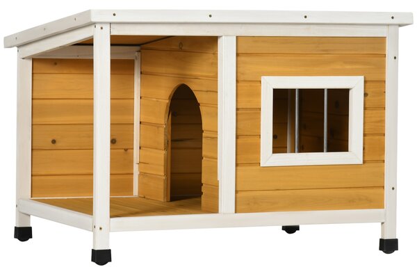 PawHut Cușcă pentru Câini de Exterior din Lemn cu Verandă Acoperită și Acoperiș Înclinat, 85.5x62x60 cm, Multicolor | Aosom Romania