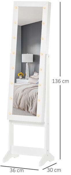 Dulap cu oglinda HOMCOM, pentru bijuterii, spatiu mare de stocare, MDF 36x30x136cm | Aosom RO