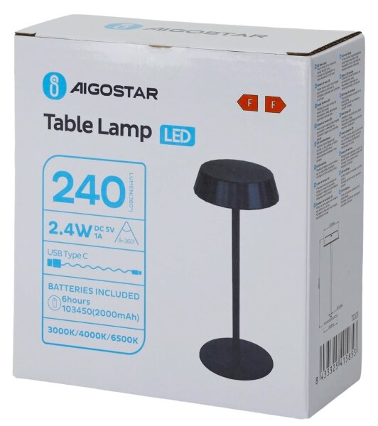 Aigostar - Lampă de birou LED cu reglaj de intensitate AMBIENT LED/2,4W/5V 3000-6500K negru