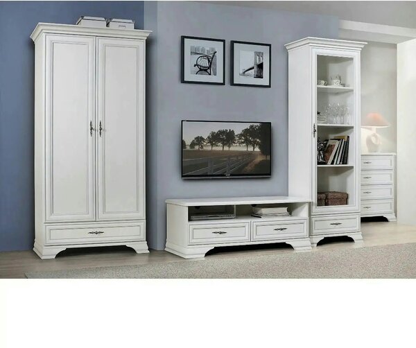 Vitrina pentru living IDENTO, alb, PAL/sticla, 70x43x210 cm