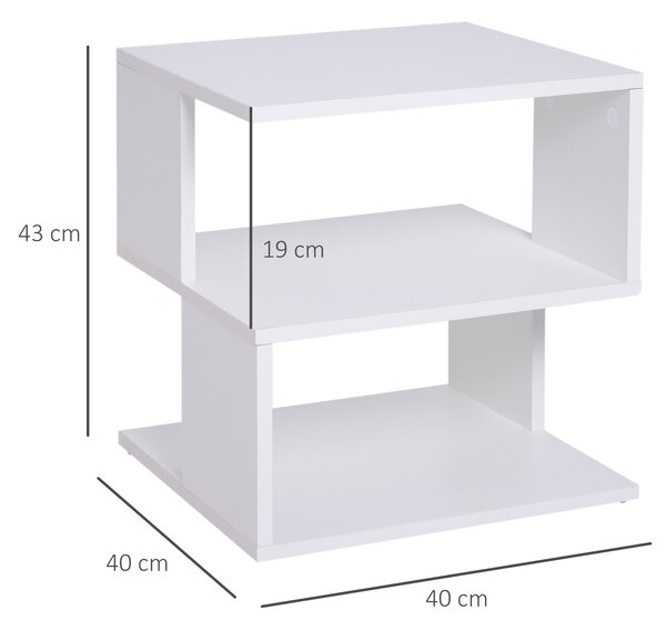 Masuta de Cafea HOMCOM 2 Rafturi, Lemn Alb, 40x40x43cm | Aosom Romania