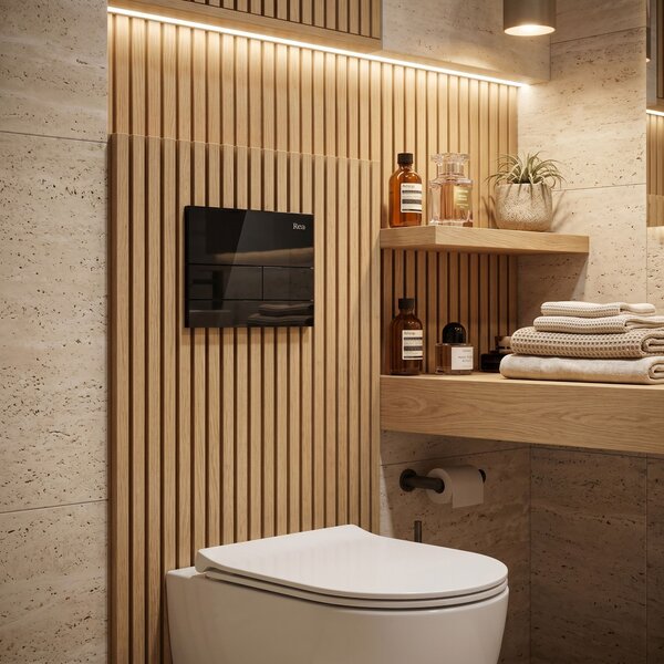 Set Cadru Îngropat Slim 024N pentru WC cu Buton T Black Glass