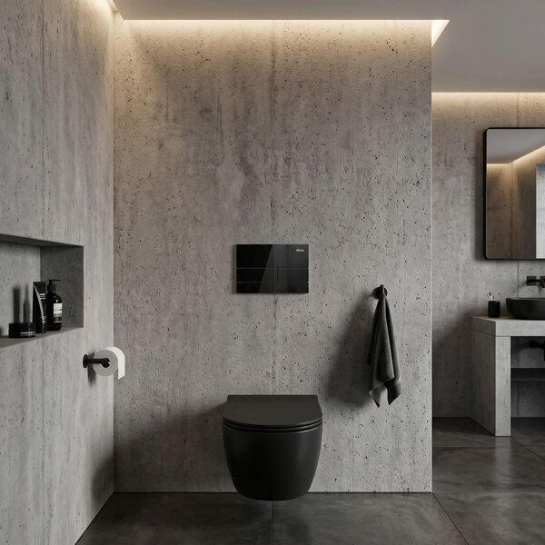 Set Cadru Îngropat Slim 024N pentru WC cu Buton T Black Glass