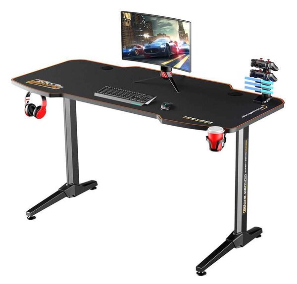Birou Gaming Adore CARBON SERIES X9, 140 x 66 x 75 cm, suprafata carbon, mousepad, USB gamepad holder, suport pentru casti si pahar, cutie cabluri