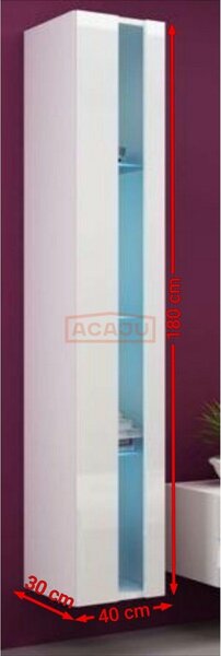 Vitrina VIGO NEW 180, alb, PAL laminat/MDF laminat, 40x30x180 cm