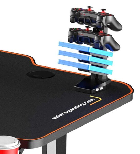 Birou Gaming Adore CARBON SERIES X9, 140 x 66 x 75 cm, suprafata carbon, mousepad, USB gamepad holder, suport pentru casti si pahar, cutie cabluri