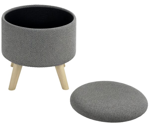 HOMCOM Pouf rotund picior de odihnă taburet cu depozitare picioare din lemn design modern gri | Aosom Romania