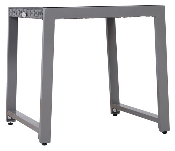 Outsunny Masă de Cafea pentru Terasă și Grădină cu Cadru din Aluminiu și Ratan PE, Suprafață Acoperită cu Sticlă, 50x50x50cm, Gri | Aosom Romania