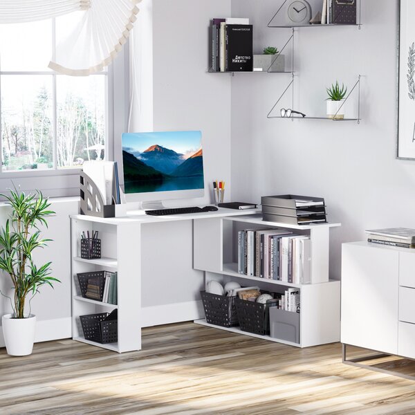 HOMCOM Masă Birou Colt cu 5 Rafturi Spațioase, Design Contemporan, Alb, 120x100x74 cm | Aosom Romania