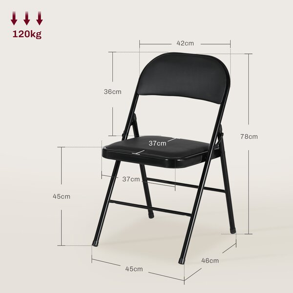 HOMCOM Set de 2 Scaune Pliabile Metalice, Tapițate cu Piele Ecologică PU, pentru Interior, cu Șezut Confortabil și Spătar Deschis | Aosom Romania