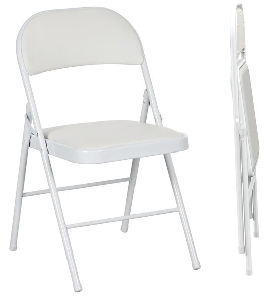 HOMCOM Set de 2 Scaune Pliabile, Scaune Moderne cu Perne din Poliester pentru Acasă și Birou, 45x46x78 cm, Alb | Aosom Romania