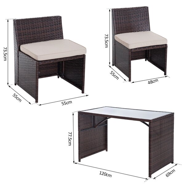 Outsunny Set Mobilier Grădină Ratan 5 Piese, Masă Prânz, 4 Scaune Terasă, Perne Incluse, Maro | Aosom Romania