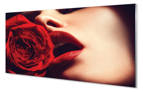 Tablouri pe sticlă Rose femeie gura