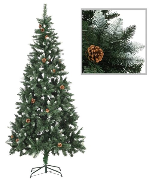Brad de Crăciun artificial cu conuri pin și sclipici alb 210 cm