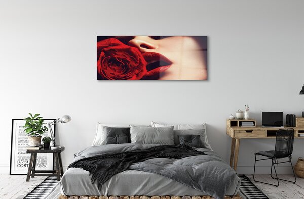 Tablouri pe sticlă Rose femeie gura