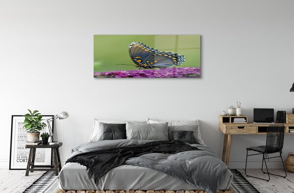 Tablouri pe sticlă fluture colorat pe flori