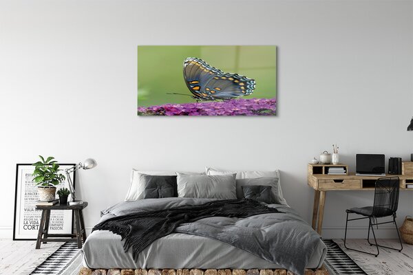 Tablouri pe sticlă fluture colorat pe flori
