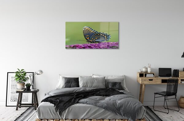 Tablouri pe sticlă fluture colorat pe flori
