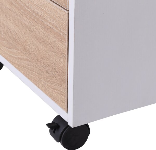 Comoda din MDF cu 3 Sertare si 4 roti cu rotatie de 360 ° (2 cu frane), pentru Birou sau Studio Alba si Lemn 31x37x7.2cm HOMCOM | Aosom Romania