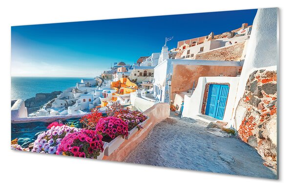 Panouri de sticlă Clădiri Grecia flori la mare