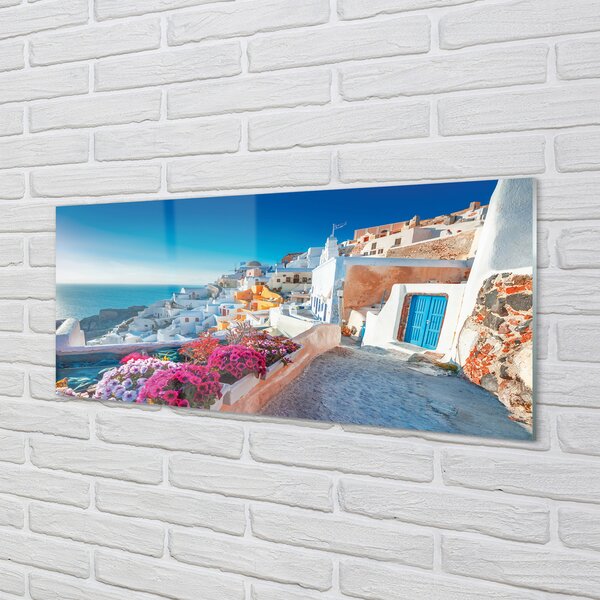 Panouri de sticlă Clădiri Grecia flori la mare