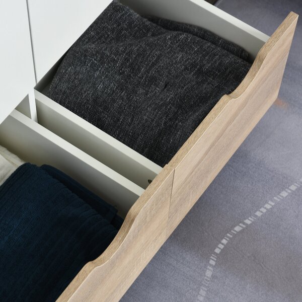 HOMCOM Dulap Multifuncțional Elegant cu Raft, Bară Umerașe și 2 Sertare, Dulap pentru Cameră cu 2 Uși, Alb, 80x40x180cm | Aosom Romania