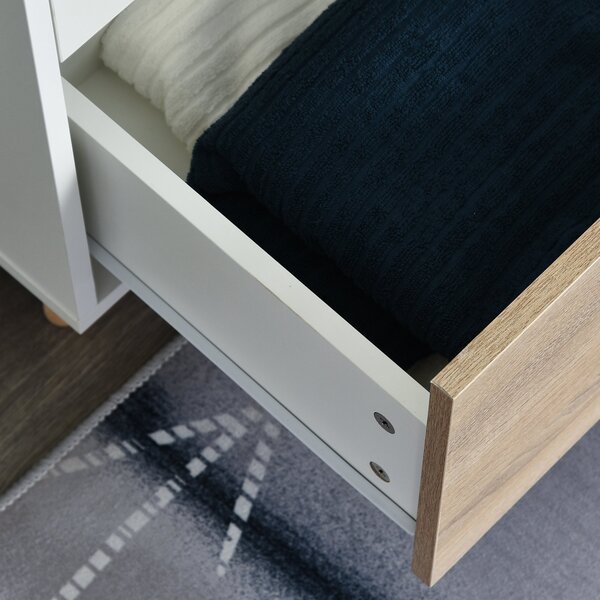 HOMCOM Dulap Multifuncțional Elegant cu Raft, Bară Umerașe și 2 Sertare, Dulap pentru Cameră cu 2 Uși, Alb, 80x40x180cm | Aosom Romania