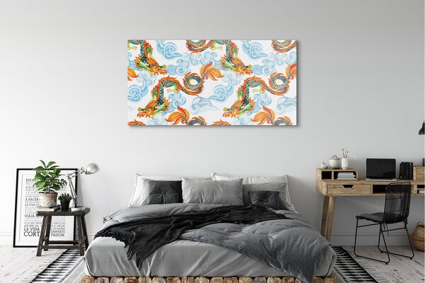 Tablouri pe sticlă dragoni colorate japoneze