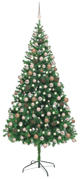 Brad de Crăciun pre-iluminat cu set globuri, 210 cm, 910 ramuri