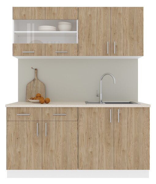Set haaus V8, Lemn Natural/Alb, Blat Thermo 28 mm, L 160 cm