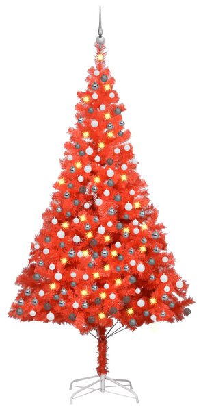 Brad de Crăciun pre-iluminat cu set globuri, roșu, 240 cm, PVC