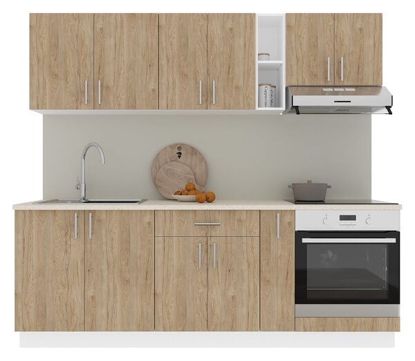 Set haaus V14, Lemn Natural/Alb, Blat Thermo 28 mm, L 220 cm