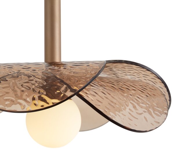 Lampă suspendată de design bronz închis cu sticlă de culoarea chihlimbarului - Kemner