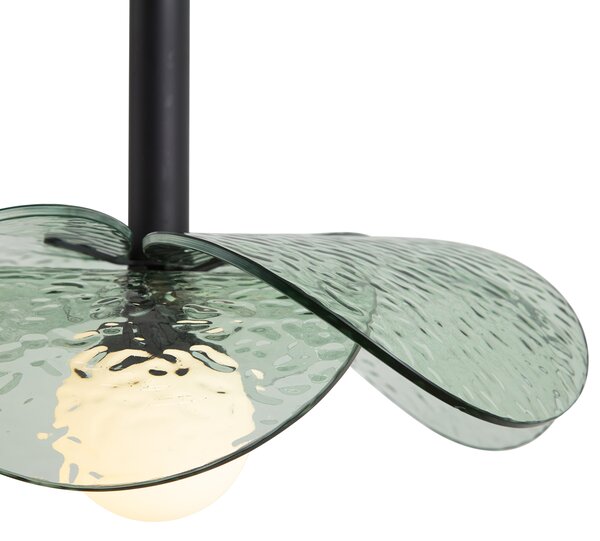 Lampă suspendată de design neagră cu sticlă verde - Kemner