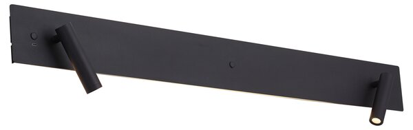 Lampă de perete modernă neagră cu 2 lumini, inclusiv LED cu iluminare de fundal și USB-C - Longly