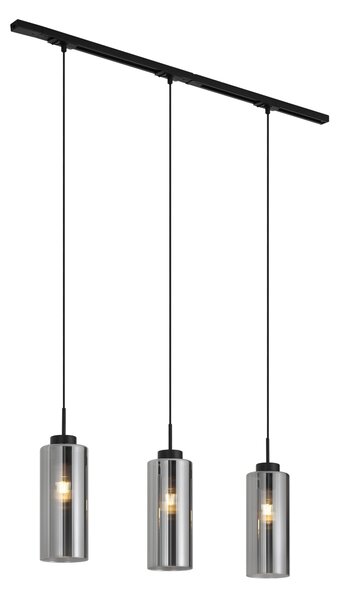 Sistem de șină modern negru cu 3 pendule din sticlă fumurie monofazat - Iconic Laura