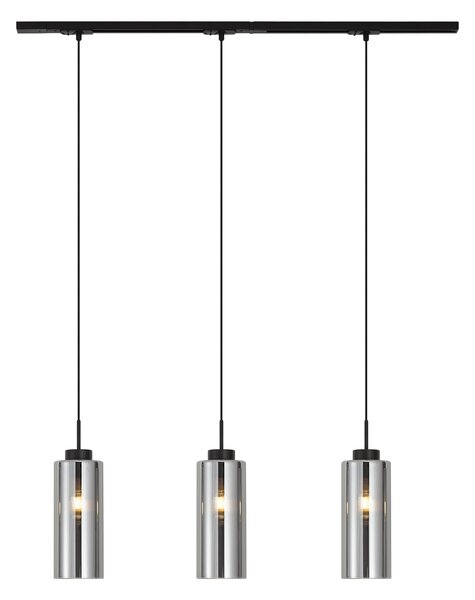 Sistem de șină modern negru cu 3 pendule din sticlă fumurie monofazat - Iconic Laura
