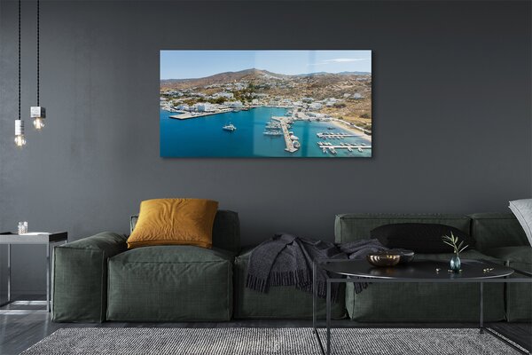 Tablouri pe sticlă Grecia Coasta de oraș de munte