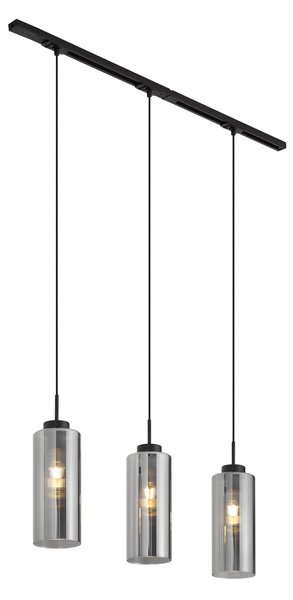 Sistem de șină modern negru cu 3 pendule din sticlă fumurie monofazat - Iconic Laura