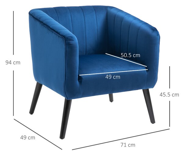 Fotoliu Modern HOMCOM Stil Nordic Invelis din Catifea si Picioare din Lemn, Albastru | Aosom Romania