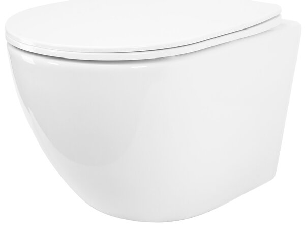 Rea Carlo Mini, vas de toaletă suspendat 490x365x370mm, Rimless Tornado NF + scaun de toaletă, alb lucios, REA-C1260