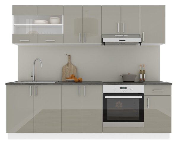 Set haaus V15, Gri Lucios/Alb, MDF, Blat Thermo 28 mm, L 240 cm