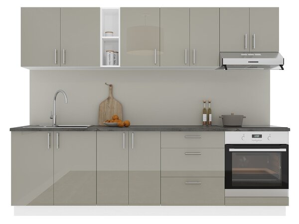 Set haaus V18, Gri Lucios/Alb, MDF, Blat Thermo 28 mm, L 260 cm