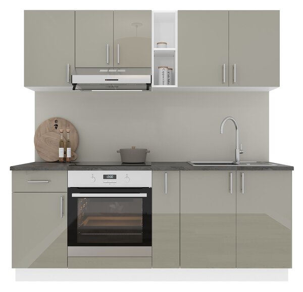 Set haaus V11, Gri Lucios/Alb, MDF, Blat Thermo 28 mm, L 200 cm